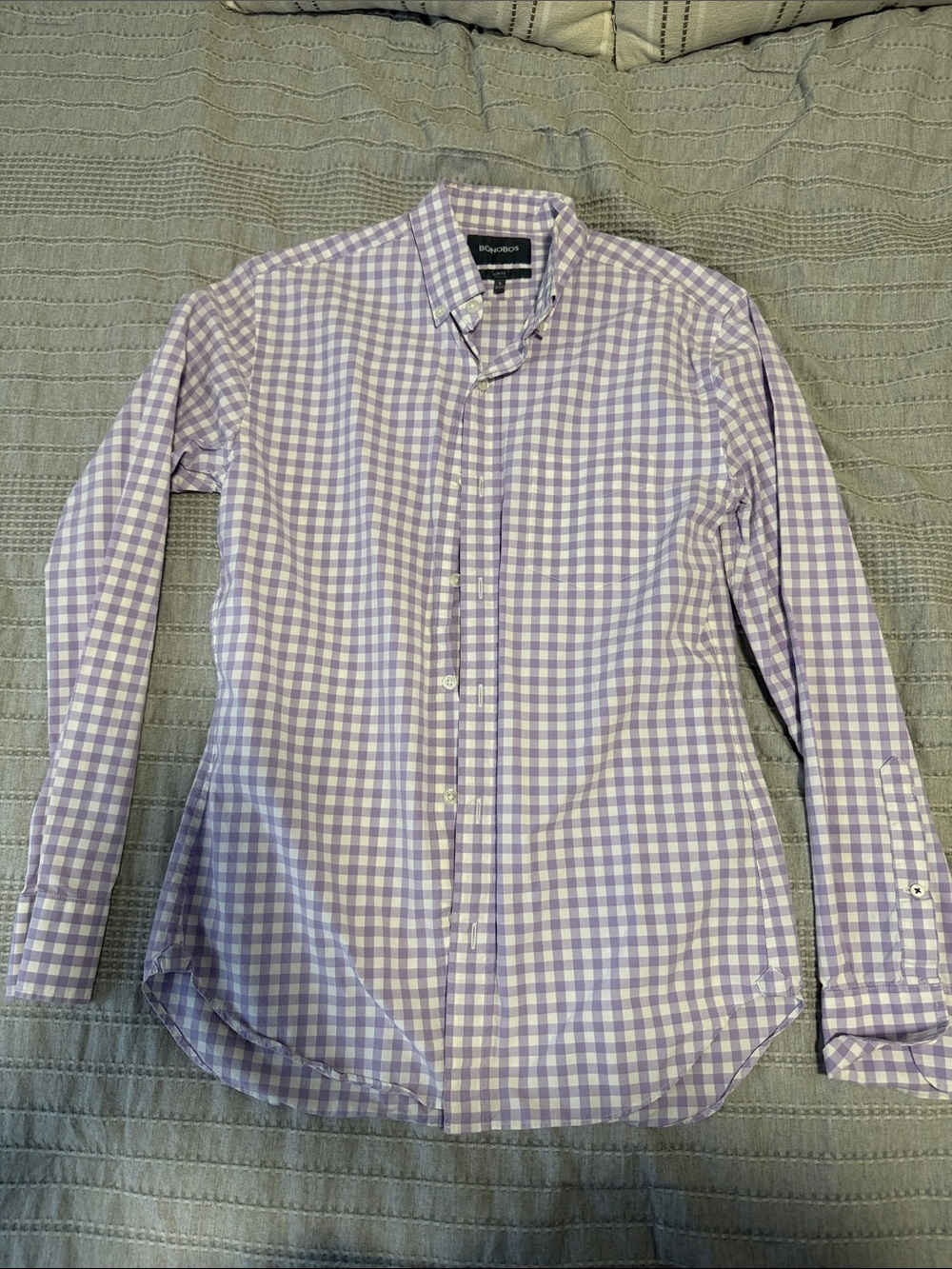 Bonobos Lavender and White Gingham Button-Down Shirt
